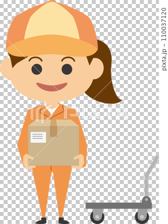 荷物を運ぶ女性配達員のイメージイラスト 110037120
