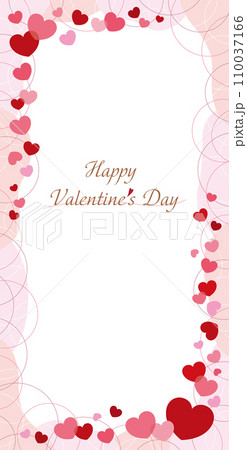 かわいいハートとラインサークルのバレンタインフレームバナー/縦長・赤・ピンク かわいいハートとラインサークルのバレンタインフレームバナー/縦長・赤・ピンク 110037166