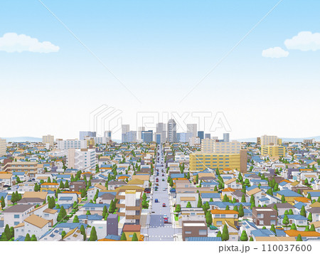 家 住宅 街 都市 手描き風 イラスト  水彩画風 背景 家 住宅 街 都市 手描き風 イラスト  水彩画風 背景 110037600