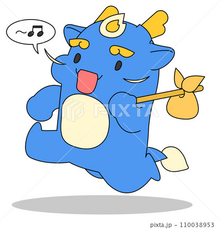 Blue Dragon Character_going on a picnic while humming while holding a cloth 110038953