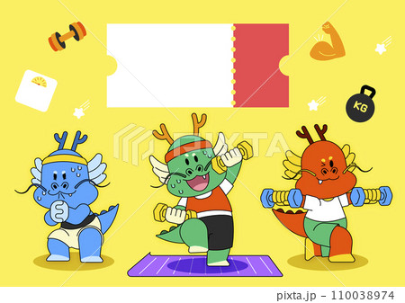 Three exercising characters dragons 110038974