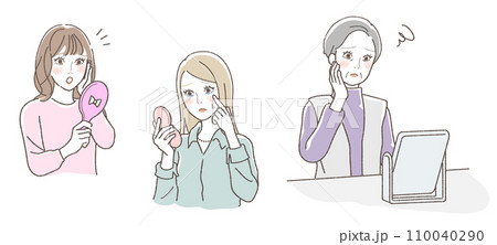 くまトラブルに悩む女性達のイラストセット くまトラブルに悩む女性達のイラストセット 110040290