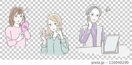 くまトラブルに悩む女性達のイラストセット くまトラブルに悩む女性達のイラストセット 110040290