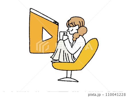動画鑑賞をする女性 インターネットを活用する女性のイラスト 動画鑑賞をする女性 インターネットを活用する女性のイラスト 110041228