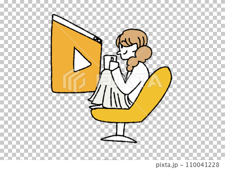 動画鑑賞をする女性 インターネットを活用する女性のイラスト 動画鑑賞をする女性 インターネットを活用する女性のイラスト 110041228