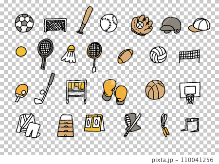 スポーツ用品の手書きイラストアイコンセット 110041256