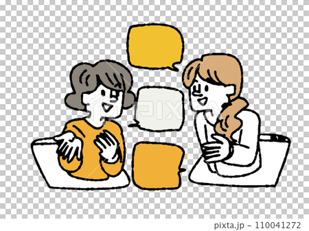 Women having a chat. Illustration of a woman using the internet. Women having a chat. Illustration of a woman using the internet. 110041272