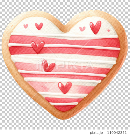 Heart shaped cookies decorated with red and white icing sugar for Valentine's Day 110042251