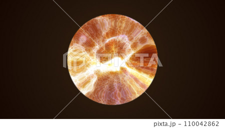 Glass round shiny transparent yellow fire energy magic glowing bright sphere abstract background 110042862
