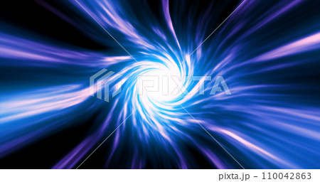 Blue hypertunnel spinning speed space tunnel made of twisted swirling energy magic glowing light lines abstract background 110042863