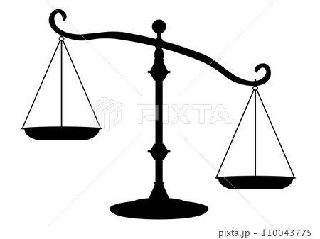 右側が下がった吊り下げ天秤のシルエット 110043775