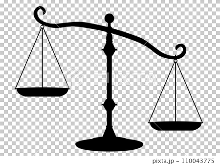 右側が下がった吊り下げ天秤のシルエット 110043775