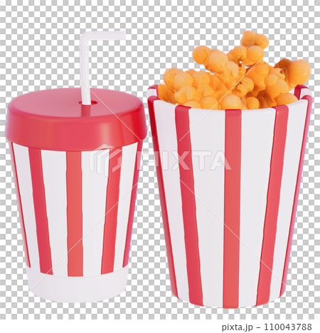 Valentine's movie night Cheese popcorn with drink on transparent background, 3D rendering 110043788