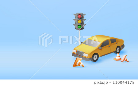 3D Sedan Car with Traffic Cones and Traffic Lights 3D Sedan Car with Traffic Cones and Traffic Lights 110044178