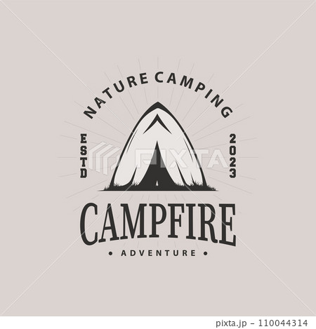 Camping logo wild forest design outdoor adventure illustration of trees and simple tent 110044314