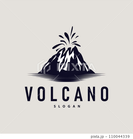 Volcano logo illustration silhouette design volcano mountain erupting with simple rocks and lava 110044339