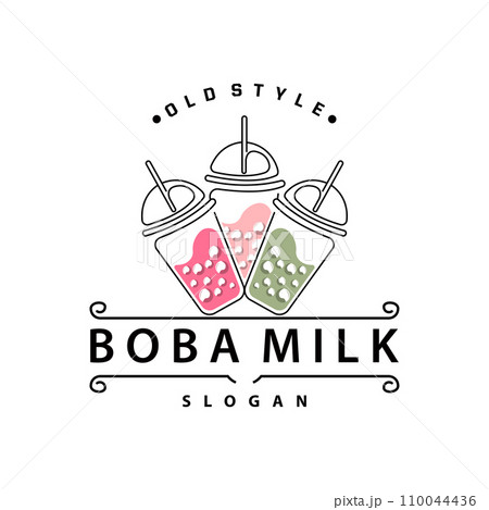 Boba Drink Logo, Milk Tea Cute Boba Pearl Jelly Drink Bubble Vector Simple Minimalist Design Boba Drink Logo, Milk Tea Cute Boba Pearl Jelly Drink Bubble Vector Simple Minimalist Design 110044436