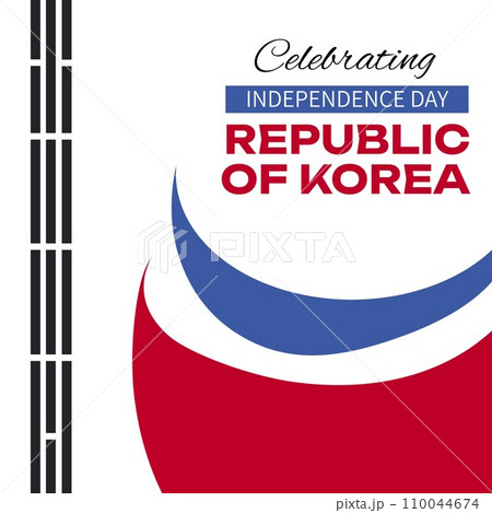 Independence day republic of korea text on white with black, blue and red elements from korean flag Independence day republic of korea text on white with black, blue and red elements from korean flag 110044674