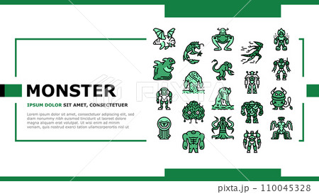 Monster Scary Fantasy Characters landing header vector 110045328