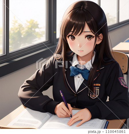 学校の授業で頑張る女子高生【縦横比1:1】【AI生成画像】 学校の授業で頑張る女子高生【縦横比1:1】【AI生成画像】 110045861