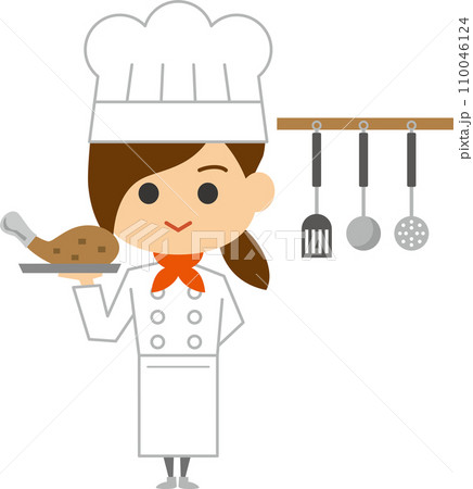 厨房にいる女性コックのイメージイラスト 厨房にいる女性コックのイメージイラスト 110046124