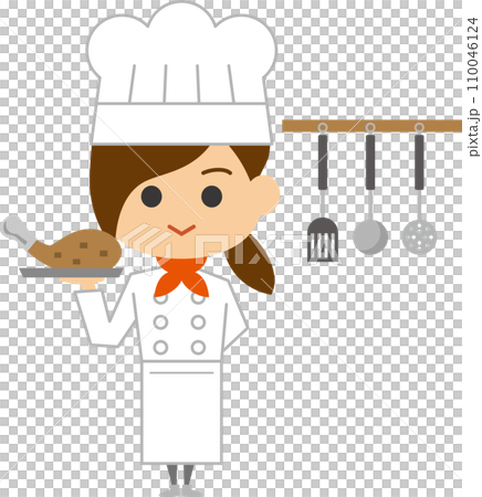 厨房にいる女性コックのイメージイラスト 厨房にいる女性コックのイメージイラスト 110046124