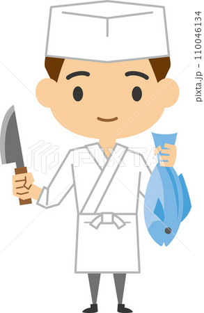 魚を持っている男性板前のイメージイラスト 110046134
