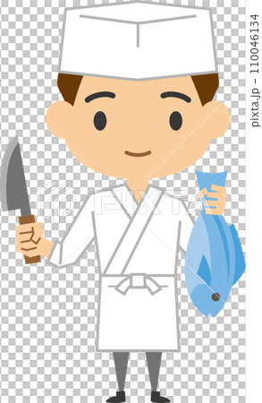 魚を持っている男性板前のイメージイラスト 110046134