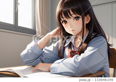 学校の授業で頑張る女子高生【縦横比2:3】【AI生成画像】 110046149