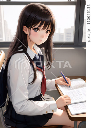 学校の授業で頑張る女子高生【縦横比3:2】【AI生成画像】 学校の授業で頑張る女子高生【縦横比3:2】【AI生成画像】 110046158
