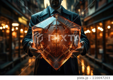 Man holding shield protection icon, security protection and health insurance 110047203