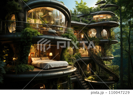 Concept of an ecological hotel or house in the future 110047229