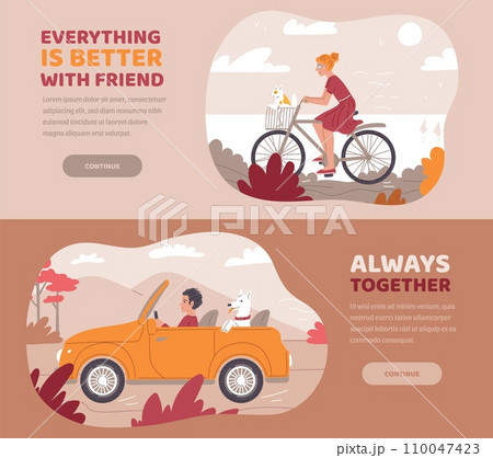 Set of website banner templates about people travel with pets flat style Set of website banner templates about people travel with pets flat style 110047423