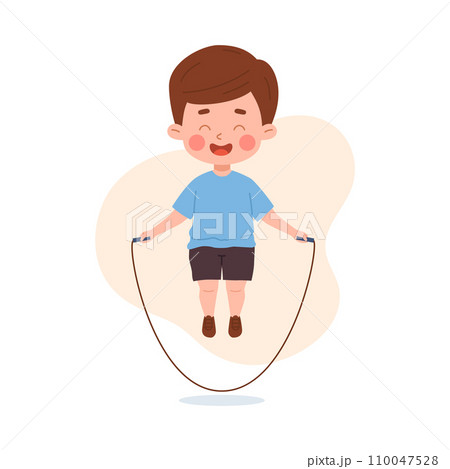 Happy child boy jumping rope flat style, vector illustration 110047528