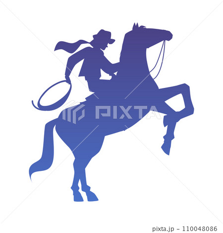 Silhouette of western cowgirl on horse, vector illustration on white Silhouette of western cowgirl on horse, vector illustration on white 110048086