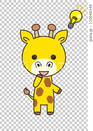 Illustration of a cute giraffe that inspired an idea, whole body, white background, vector clip art, with main line Illustration of a cute giraffe that inspired an idea, whole body, white background, vector clip art, with main line 110048349