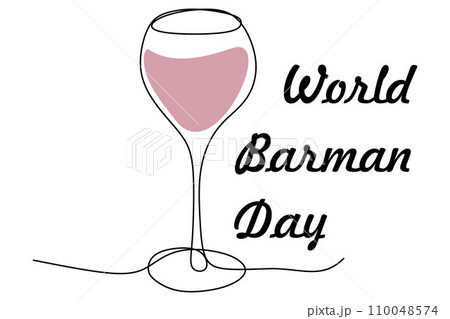 Bartenders Day. Red wine on international Bartender Day. Continuous line drawing Wineglass isolated on white. Outline vector illustration, Barman day concept. Bar and Restaurant Poster, Greeting Card. Bartenders Day. Red wine on international Bartender Day. Continuous line drawing Wineglass isolated on white. Outline vector illustration, Barman day concept. Bar and Restaurant Poster, Greeting Card. 110048574
