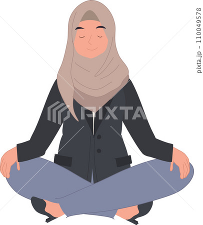 Tranquil Islamic Businesswoman in Meditation  for Peaceful Workspace. 110049578