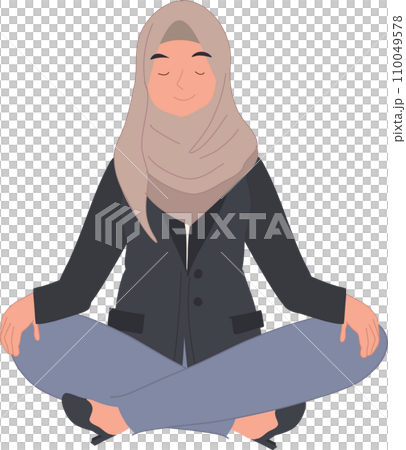 Tranquil Islamic Businesswoman in Meditation  for Peaceful Workspace. 110049578