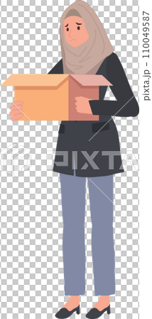 Layoff Concept. Muslim Businesswoman with Box Leaving Job 110049587