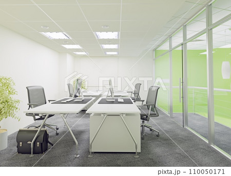 Interior of a modern office with green walls, 110050171