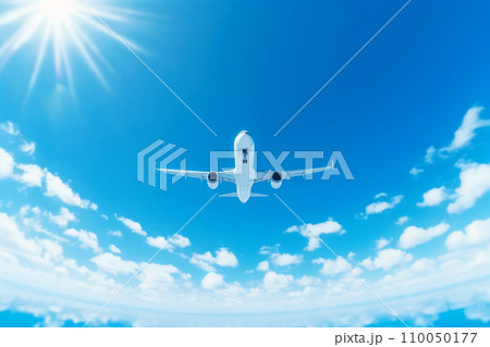 海の上空を飛んでいる旅客機 飛行機。休日と休暇の旅行と旅のコンセプト。「AI生成画像」 海の上空を飛んでいる旅客機 飛行機。休日と休暇の旅行と旅のコンセプト。「AI生成画像」 110050177