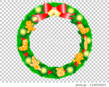 Christmas wreath of ribbon and cookies 110050835