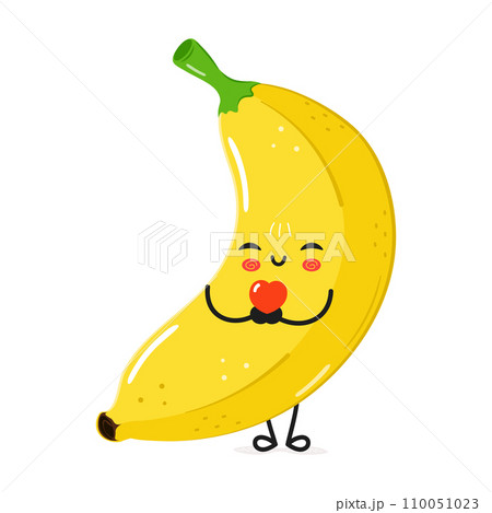 Banana holding a heart in hands character. Vector hand drawn cartoon kawaii character illustration icon. Isolated on white background. Banana in love character concept Banana holding a heart in hands character. Vector hand drawn cartoon kawaii character illustration icon. Isolated on white background. Banana in love character concept 110051023