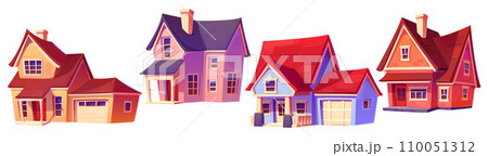 Suburban and village private house cartoon set 110051312