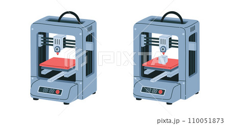 3d printer concept. Machine makes polymer volume object. Plastic abstract symbols made by 3d printer vector ullustration 110051873