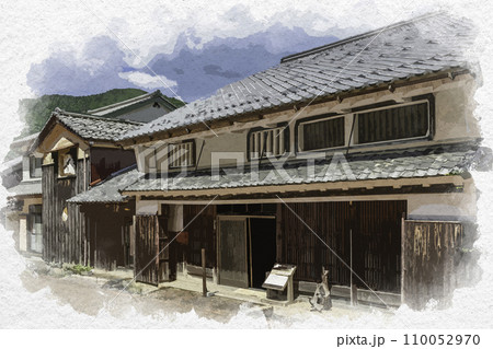 水彩画風　熊川宿　中ノ町の町並み　荻野家住宅　福井県若狭町 110052970