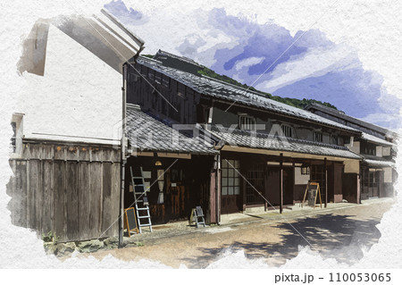 水彩画風　熊川宿　中ノ町の町並み　福井県若狭町 110053065