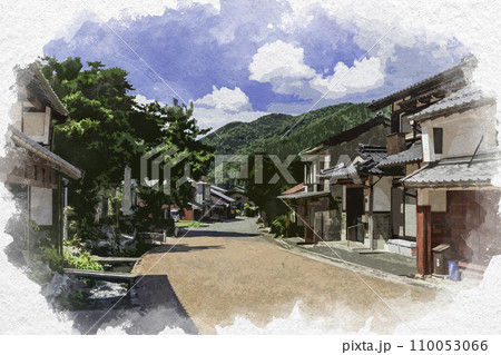 水彩画風　熊川宿　中ノ町の町並み　福井県若狭町 110053066