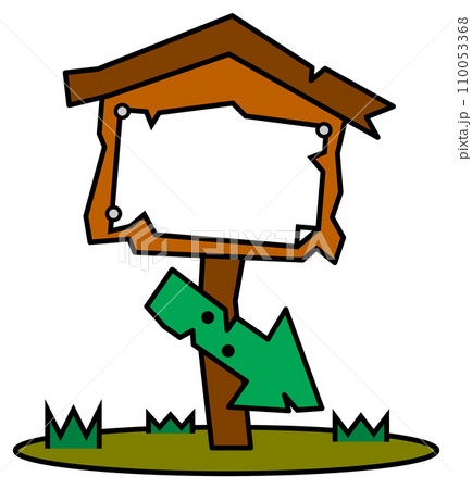 風化して壊れかけた方角を案内する木製の立看板イラスト 110053368